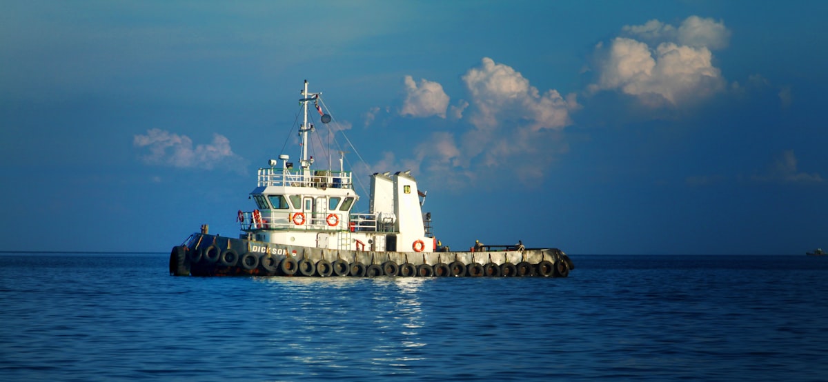Tugboat operating at sea
